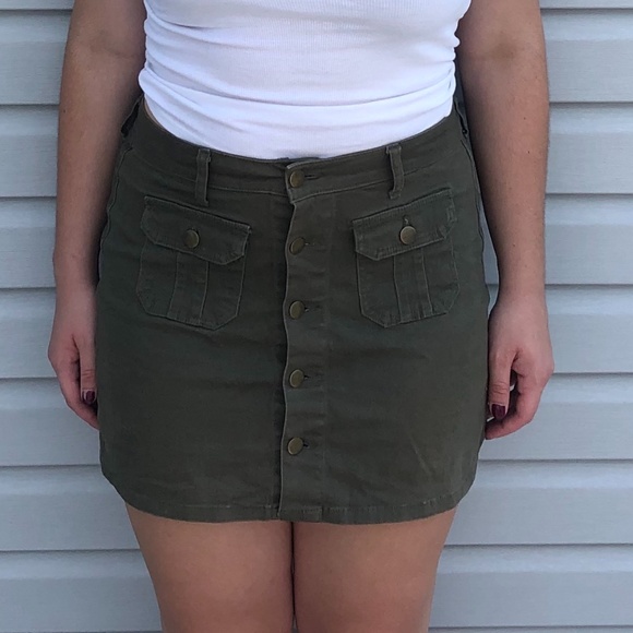 Altar'd State Dresses & Skirts - Army Green Button Up Skirt